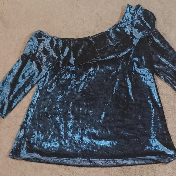 entro Tops - Anthropologie Entro/Ruffle Blouse/Womens Small/Royal Blue/Velvet Whimsigoth